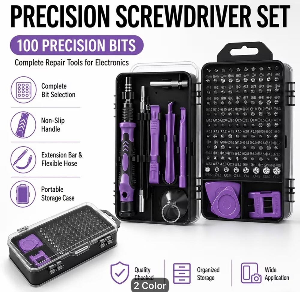 Precision Screwdriver Set 100 Piece New In Box with Case and Accessories Tools